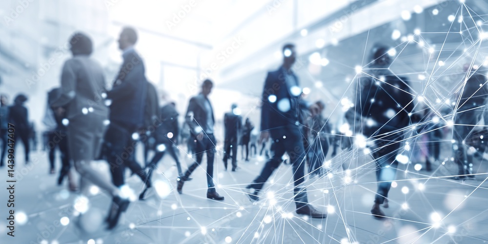Aufkleber Business People Engaging in Networking with Digital Technology Background and Abstract Graphic Elements Representing Connections and Communication