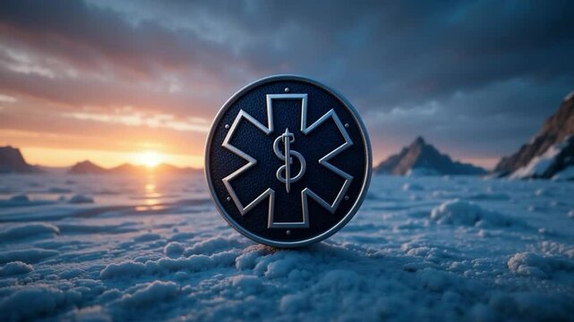 Symbol Resting on Snowy Landscape at Sunrise