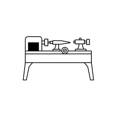 Wood Lathe Precision: An illustrative representation of a wood lathe, a tool of precision, showcasing its essential components in a simple and elegant monochrome outline.