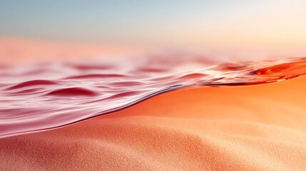 Gentle Wave Flowing Over Warm Sandy Beach in Soft Sunset Light