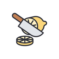 Slicing lemon colored icons, minimalist vector illustration ,simple transparent graphic element .Isolated on white background