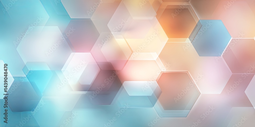 Poster Abstract background with translucent hexagons and soft gradients for modern design, technology, and scientific presentations, light color scheme