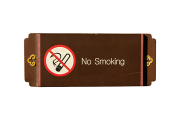 Signs or sign symbol hard wood brown and white letters NO SMOKING isolated on cut out PNG or transparent background. Symbol that must respected prohibition. Restricted Area.	