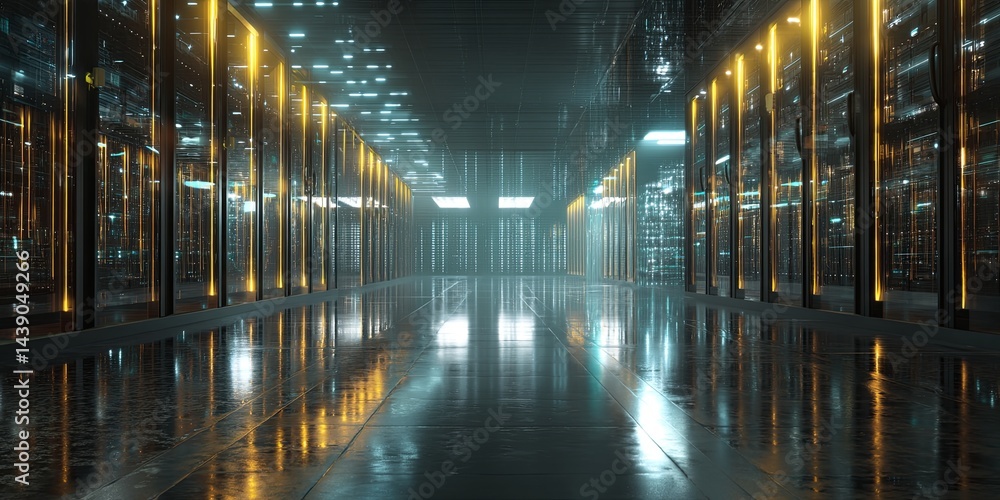Leinwandbilder Futuristic Data Center with Glowing Server Racks and Soft Light Effects Creating a Dynamic and Technologically Advanced Environment