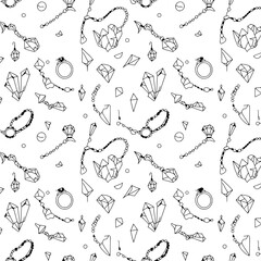 Jewelry Pattern: A stylish, intricate pattern showcases an array of elegant jewelry elements in a minimalist aesthetic, perfect for adding a touch of luxury and sophistication.