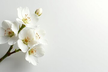 Delicate white blossoms against pure white backdrop, background, plant