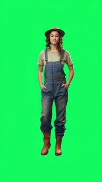 Confident and Ready: A young woman confidently striding forward in her overalls, embodying a spirit of resilience and determination.