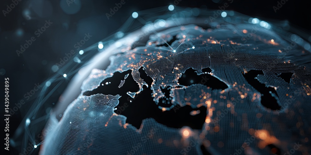 Fototapete futuristic globe with network connections illustrating global connectivity and digital transformatio