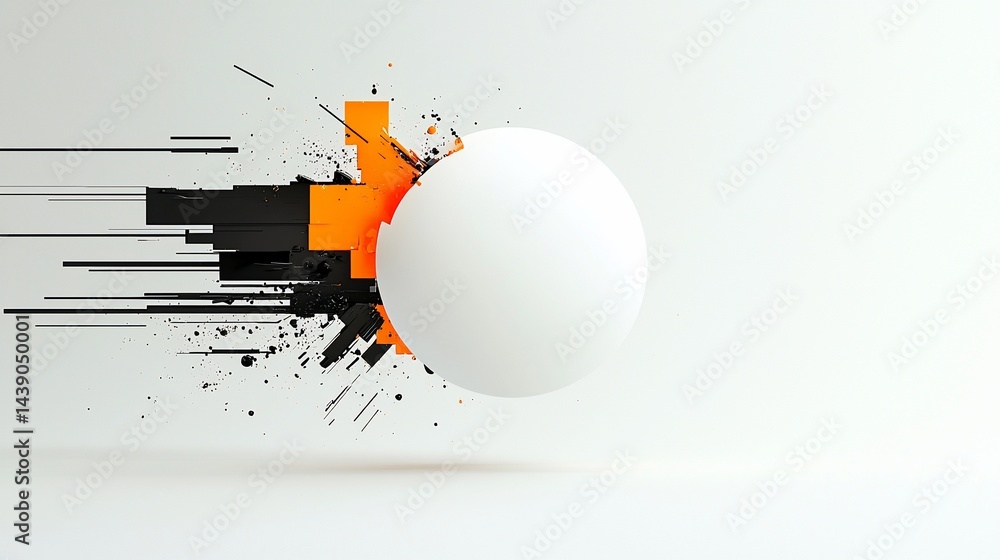 Poster abstract sphere with dynamic orange and black elements
