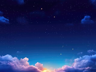 Naklejka premium Starry night sky with a sunrise peeking over clouds