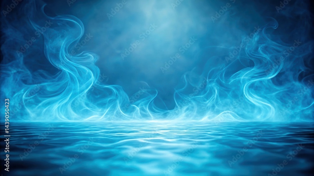 Poster abstract gradient science technology and medical. ethereal blue waves and wisps of smoke create a me