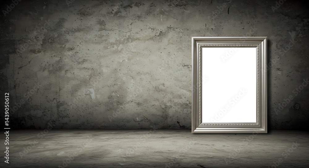 Poster silver picture frame in grunge empty interior with clipping path for the inside