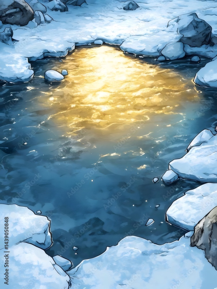 Aufkleber 冬の氷に覆われた水面の輝きと光線の美しい風景