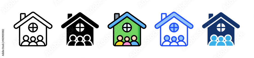Poster public housing icon collection with multiple styles