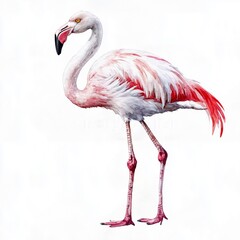 Fototapeta premium watercolor of a full body standing flamingo, isolated on white background, stock photo