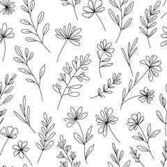 Botanical Elegance: A delicate arrangement of hand-drawn flowers and foliage, meticulously crafted to evoke a sense of natural beauty. The fine lines and intricate detailing create a seamless pattern.
