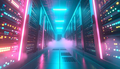 A futuristic server room inspires innovation and creativity.  