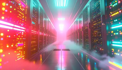 Futuristic servers optimize performance and reliability.  