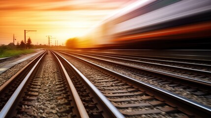 Fototapeta premium Train Tracks at Sunset