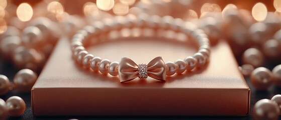 Obraz premium Pearl bracelet with bow resting on gift box