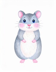 Fototapeta premium Cute watercolor illustration of hamster with fluffy body and big eyes