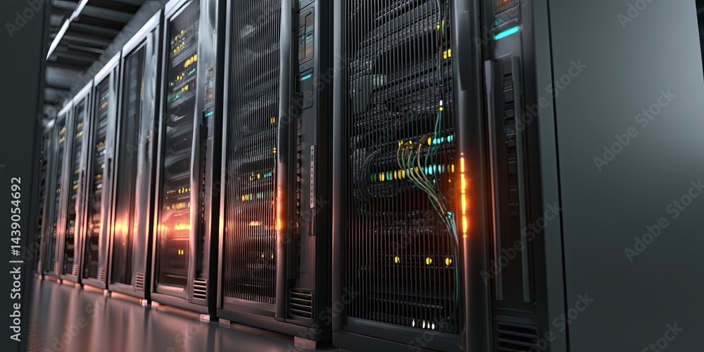 Leinwandbilder High-Tech Server Rack with LED Indicators and Cables: Modern Data Center Technology for Cloud Computing and Network Storage Solutions