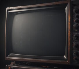 Close-up of vintage CRT screen displaying static  Glowing edges, visible scan lines , television, tv