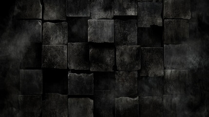 Dark, textured, abstract background featuring grid of uneven, weathered blocks. atmosphere is moody and mysterious, evoking sense of chaos and depth