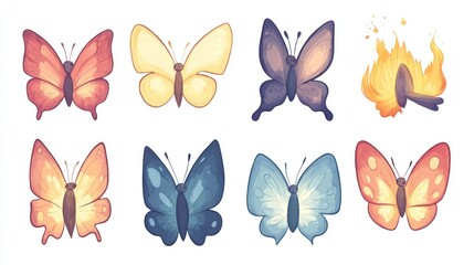 Naklejka premium Colorful butterflies collection; isolated on white background, perfect for design