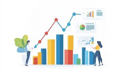 Business Growth Analysis with Colorful Graphs and Charts in a Modern Office Setting