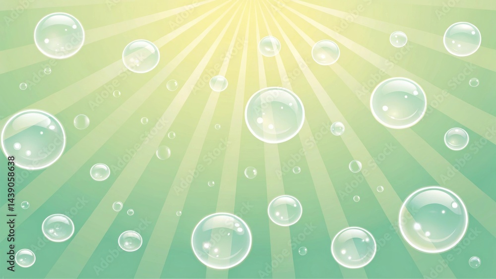 Poster abstract gradient science technology and medical. bubbles floating with radiant rays of light create