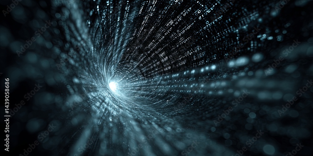 Poster Digital data stream in a cyclone of binary code creating a mesmerizing tunnel effect representing information flow and technological advancement