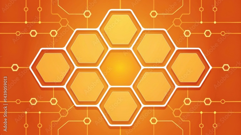 Poster abstract gradient science technology and medical. abstract hexagonal pattern with circuit lines on a