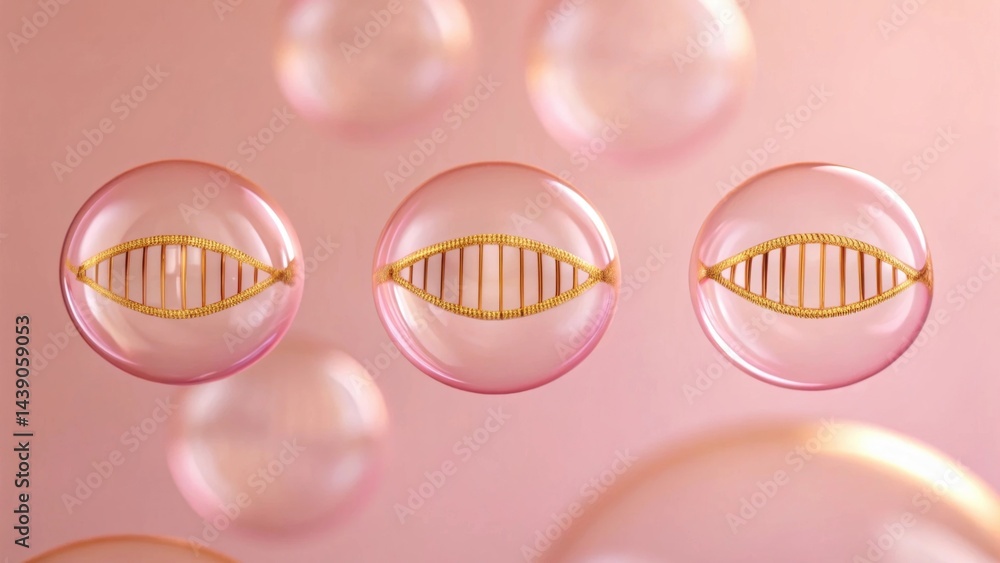 Poster abstract gradient science technology and medical. three bubbles containing dna strands on a soft pin