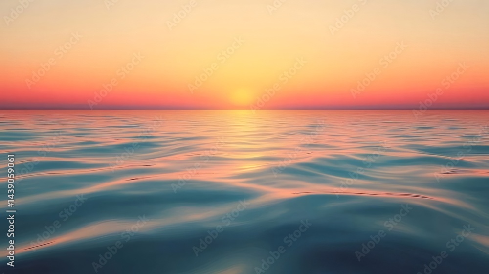 Aufkleber 夕焼け時の穏やかな海と太陽の光の反射 鮮やかなオレンジ色の空と水面の輝き 美しい夏の日の風景