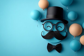 Happy fathers day celebration with mustache hat glasses and balloons