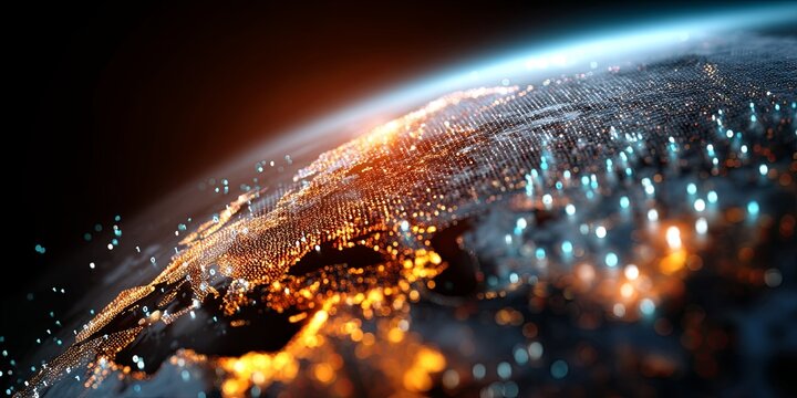 Digital Earth with Binary Code Overlay, Connecting Global Technology and Data in Futuristic Representation of the Digital Universe