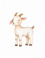 Cute watercolor illustration of kid goat doll, perfect for kids