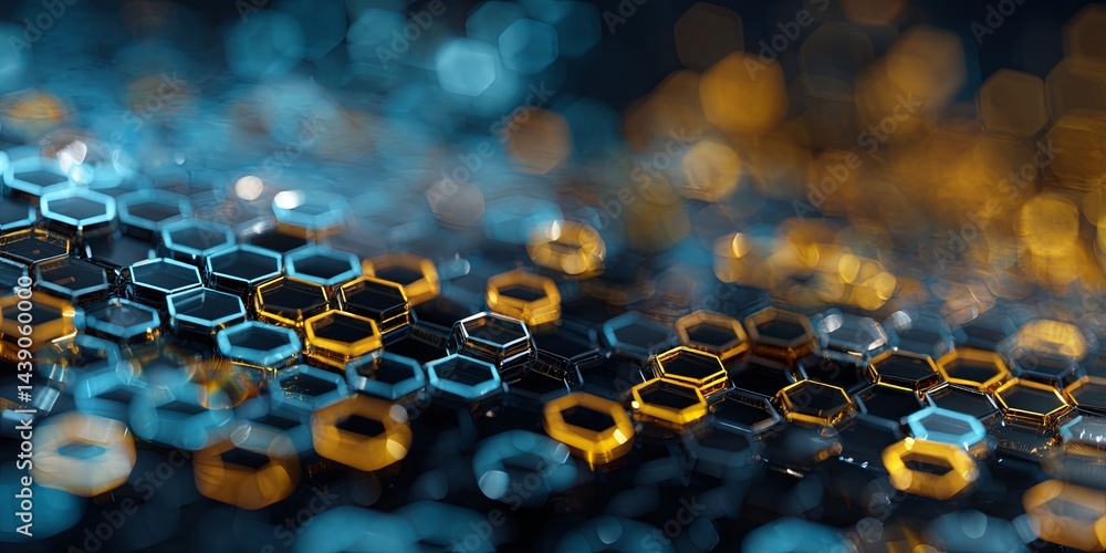 Poster abstract technology background with geometric shapes, hexagons, and vibrant light effects for digita