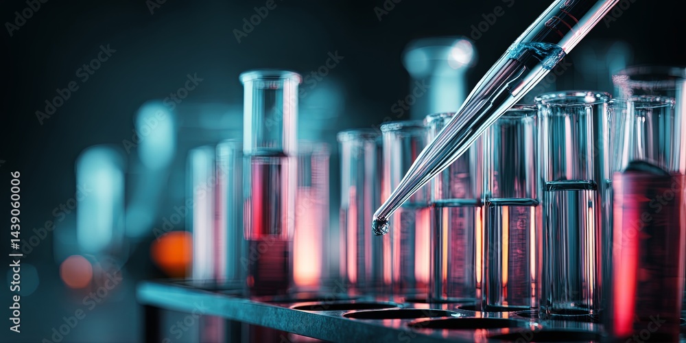 Poster laboratory test tubes with pipette in scientific research environment for chemistry experimentation 