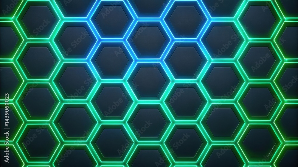 Poster abstract gradient science technology and medical. geometric hexagonal pattern with glowing outlines 