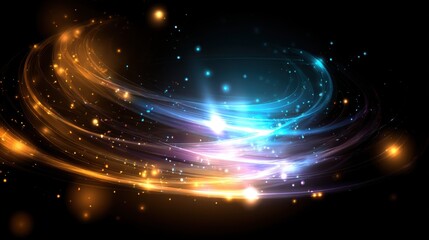 Abstract Light Trails with Bright Stars Creating a Colorful Cosmic Illusion in Space Against a Black Background for Artistic and Digital Designs