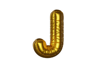 gold Metal Balloon English Alphabet Letter J white background. 3d Rendering