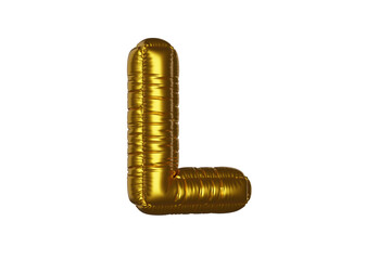 gold Metal Balloon English Alphabet Letter L white background. 3d Rendering