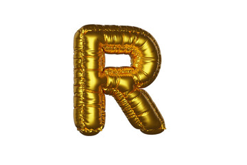 gold Metal Balloon English Alphabet Letter R white background. 3d Rendering