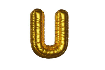 gold Metal Balloon English Alphabet Letter U white background. 3d Rendering