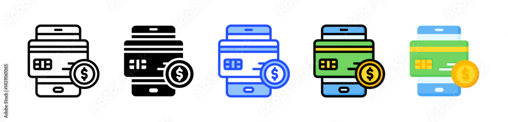 Poster mobile payment icon collection with multiple styles