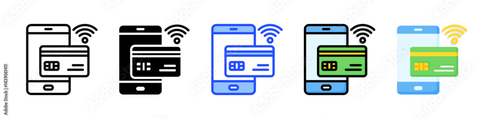 Poster nfc payment icon collection with multiple styles