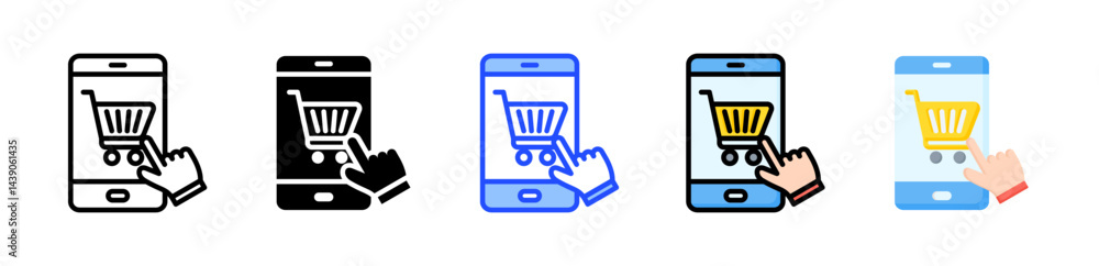Poster online shopping cart icon collection with multiple styles