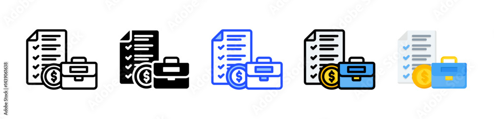 Poster business invoice icon collection with multiple styles